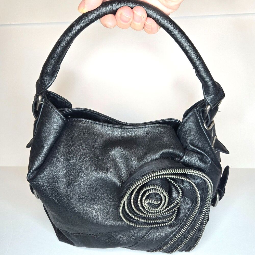 OLIVIA+JOY Bag Unique Rose Zipper Black Shoulder Bag Vegan Leather Original